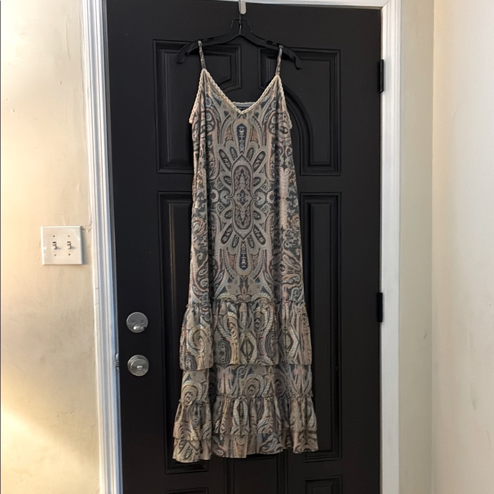 Love Sam Cream and Gray Paisley Maxi Dress